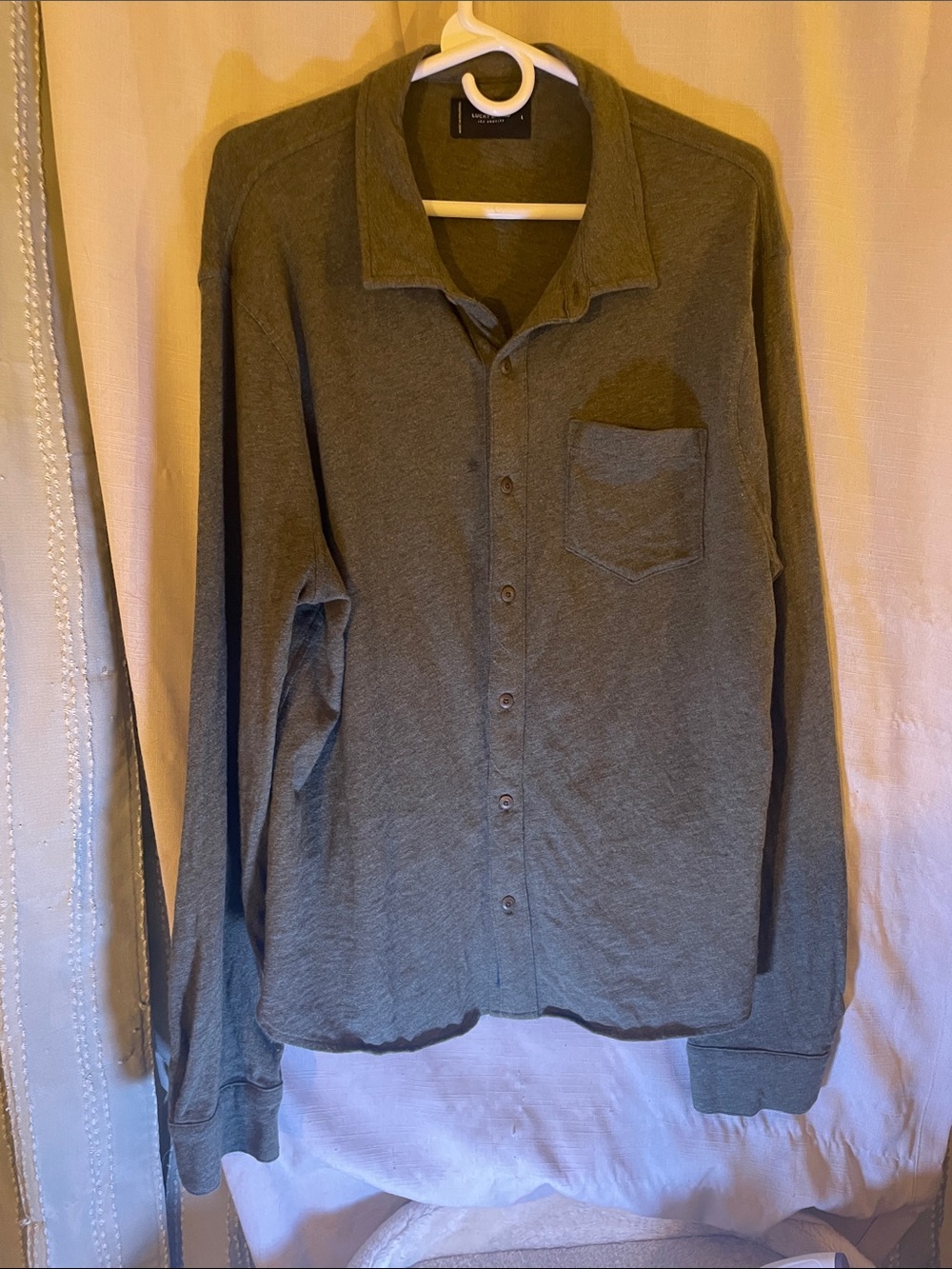 Lucky Brand Olive Green Knit Long-Sleeve Button-Down Shirt